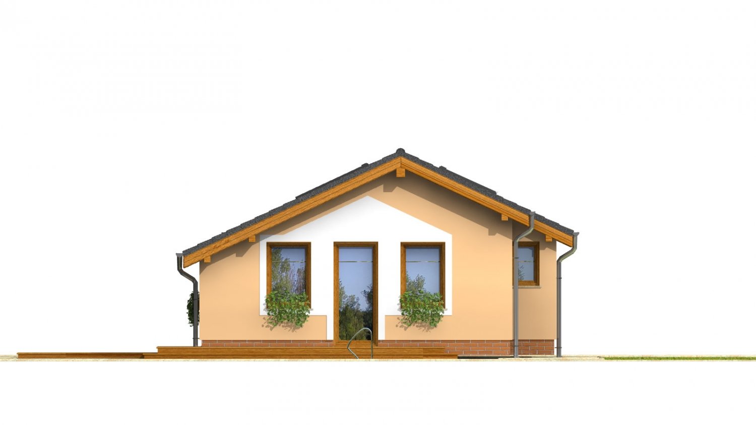 Lacný úzky dom na malý pozemok so sedlovou strechou, presvetlený strešnými oknami Velux. Efekt podkrovia na prízemí.